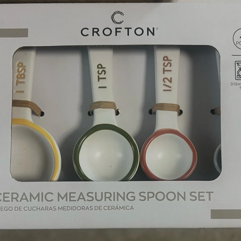 New Ceramic Measuring Spoon Set - 4 Piece Blue Green Yellow